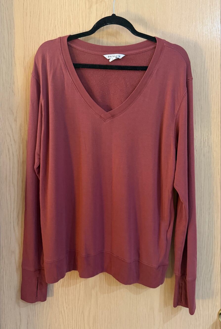 Athleta Sunrise V-Neck Sweatshirt Rust Terracotta Modal Large